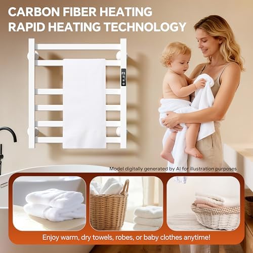 Electric Towel Warmer Wall Mounted, Heated Towel Rack with Intelligent Timer & Temperature Control, Plug-in or Hardwired, Left/Right Compatible, 21 Inch, White - Image 5