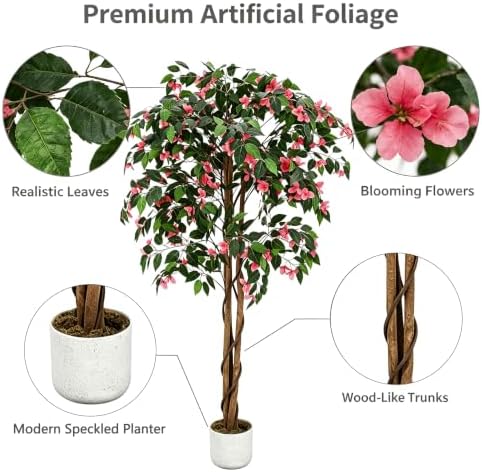 Garvee 6FT Artificial Bougainvillea Tree, Faux Silk Bougainvillea Plant in Pot, Indoor Outdoor Decor, Potted Faux Flower Tree for Home Office Garden Living Room - Image 4