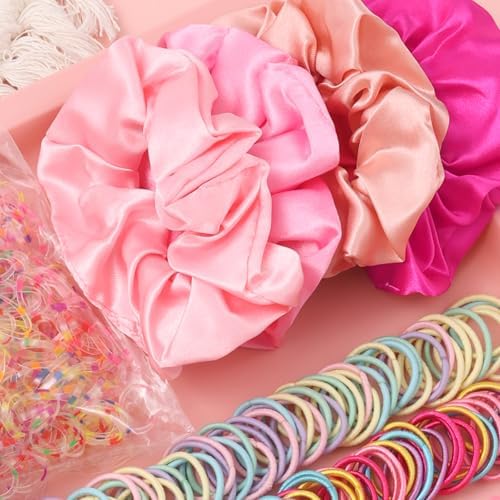 Rosvia Hair Accessories Set for Girls,Toddler Colorful Elastic Hair Ties with Gift Box 505PCS, Cute Rabbit Ear Hair Ties, Mini Flower Claw Clips and Butterfly Hair Clips,Satin Silk Scrunchies - Image 6