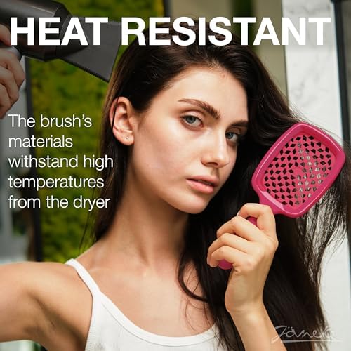 Janeke Superbrush Detangling Brush for Soft Smoothing Hair Brushing with Anti-Static Bristles - Vented Wet Hair Brush for Blow Drying Use - for Curly, Thick, Wavy, Fine Hair Types (Bright Pink) - Image 4