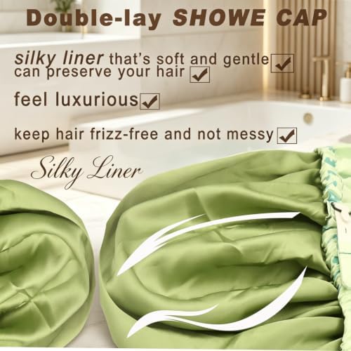 Genergy 2Pcs Satin Lined Large Shower Cap for Women Set with Bag & Scrunchy - Image 3