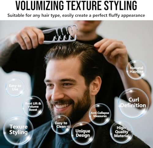 Texture Comb, Volumizing Fluffy Texture Styling Comb for Men and Women, Wide-Tooth Texturizing Styling Tool for Volume & Fringe Parting, Grey & Grey (2pcs) - Image 2