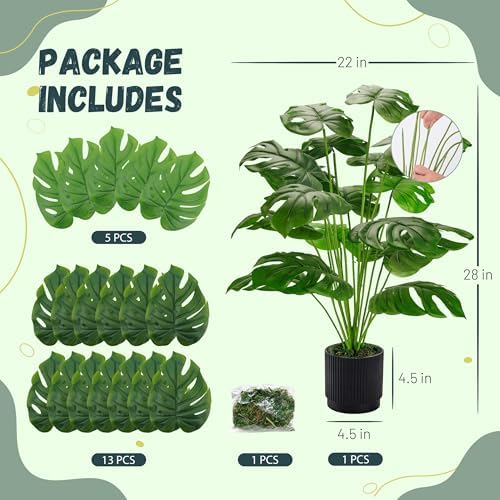Der Rose 28" Fake Plants, Monstera Floor Plant, Black Pot for Office Decor - Image 3
