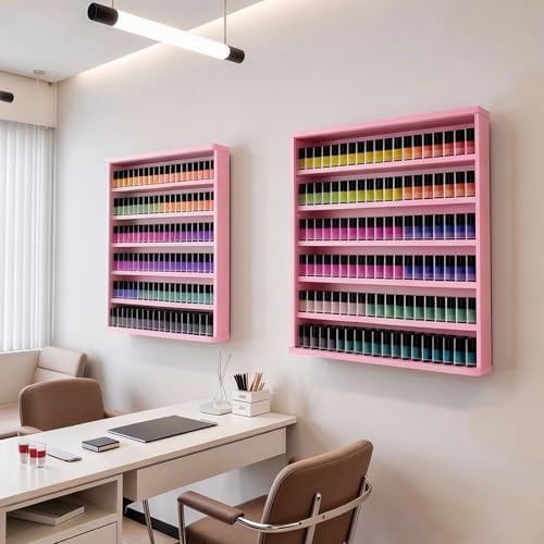 Wood Nail Polish Rack, 6 Tiers Nail Polish Organizer (Pink, 2 Packs) - Image 3