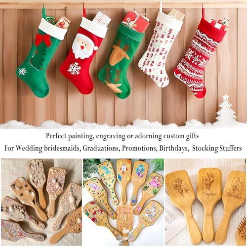 12 Pcs Bamboo Hair Brushes for Women, Bulk Natural Bamboo Bristles Paddle Brush for Scalp Massage, Engraving, Painting, DIY Custom Gifts for Wedding - Image 7