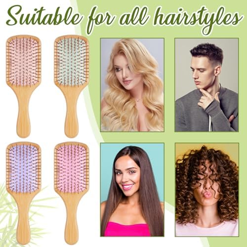 Tessco for you 24 Pcs Bamboo Hair Brushes for Women Bulk Wooden Paddle Brush Scalp Massage Bamboo Bristles Anti Static Men Engraving DIY Gift for Wedding Teacher (Multicolor) - Image 6
