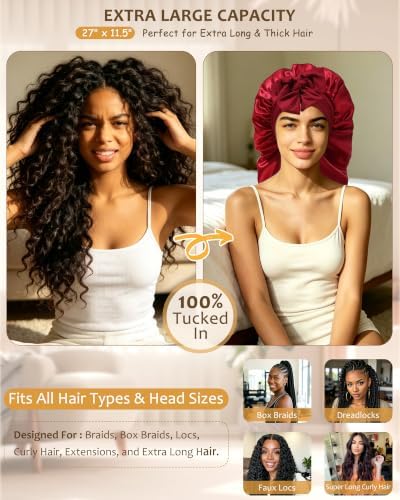 AWAYTR Long Satin Bonnet for Braids - Double Layer Hair Bonnet for Sleeping - Image 2