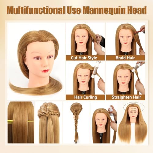 28 Inch Mannequin Head with 80% Human Hair Face Mannequin Head for Hair styling Practice - Curling, Braiding, Cutting Multiple Hair Colors with Table Clamp Stand for Kids and Professionals - Image 5