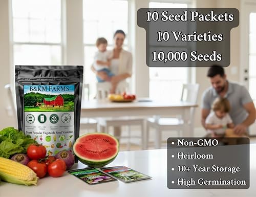 B&KM Farms Vegetable Seed Collection - 10 Varieties, 10,000+ Heirloom Non-GMO Seeds, Resealable Storage Packaging (10 Pack: The Essential Greens Collection) - Image 6