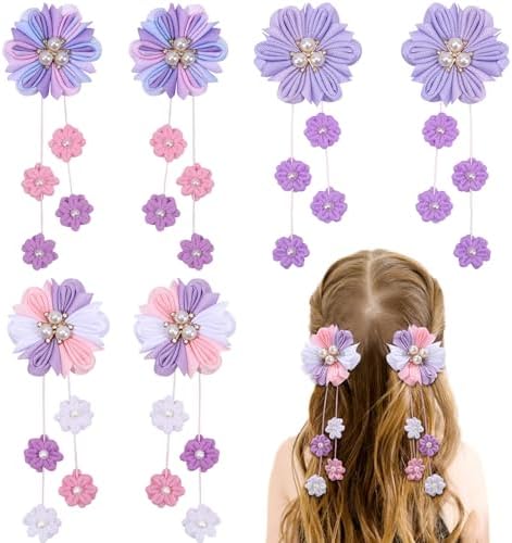 OAOLEER 6PCS Hair Bows for Girls, Purple Flower Hair Accessories for Girls by Oaoleer