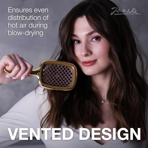 Janeke Superbrush Detangling Brush for Soft Smoothing Hair Brushing with Anti-Static Bristles - Vented Wet Hair Brush for Blow Drying Use - Perfect for Curly, Thick, Wavy, Fine Hair Types (Gold) - Image 2