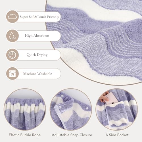 SINLAND Microfiber Women Spa Wrap with Adjustable Closure, 32"x60", Purple - Image 3