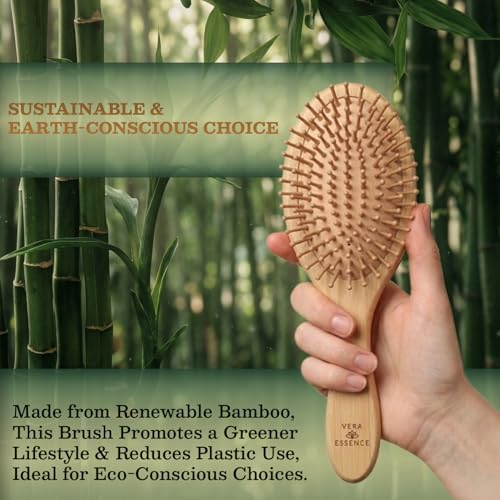 Bamboo Hair Brush for Women and Men, Wooden Paddle Hair Brush with Rounded Bamboo Pins for Gentle Detangling and Scalp Massage, for Thick, Thin, Straight, Curly, Wet and Dry Hair - Image 6