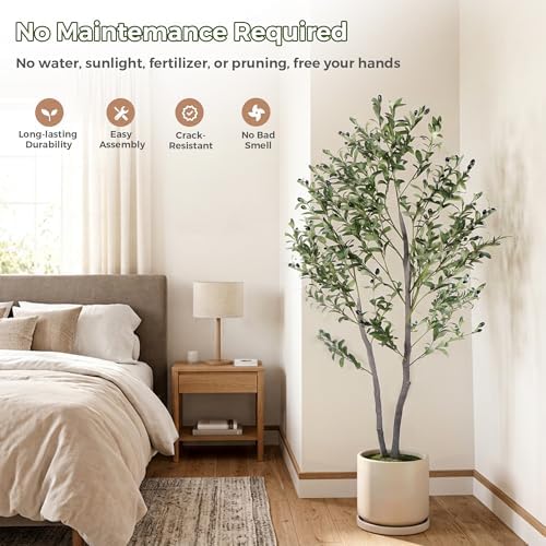 Artificial Olive Tree Indoor 5FT, 59" Tall Faux Olive Tree w/White Planter - Image 6