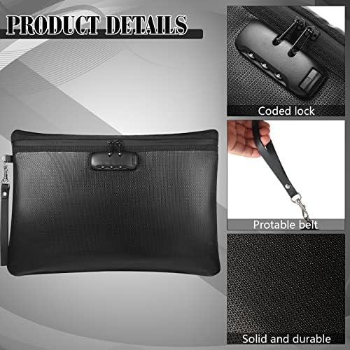 Nezyo 2 Pcs Fireproof Document Bag with Lock, Waterproof Money Pouch,Black - Image 4
