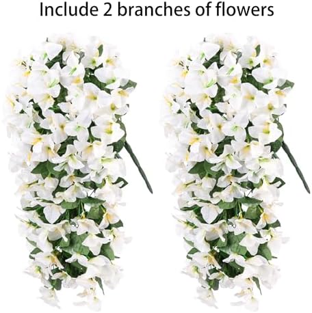 Faux Bougainvillea Artificial Flowers for Outdoors Fake Plants Outside Decoration, 2 PCS White Faux Flowers UV Resistant Look Real Silk Long Trailing Vines for Front Door Porch Planter Patio Garden - Image 5