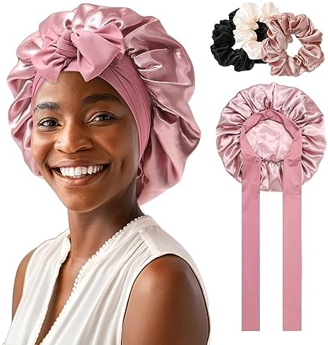 AWAYTR 2-Layer Satin Hair Bonnet, Tie Band Sleep Cap for Women by AWAYTR