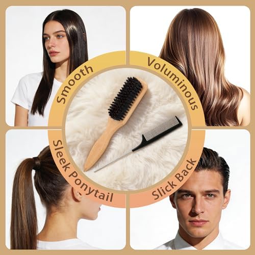 Slick Back Hair Brush, Boar Bristles Smoothing Hair Brushes - Image 5
