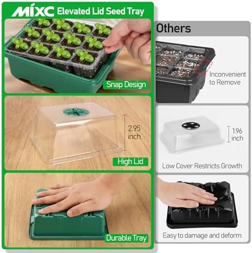 MIXC 10 Pack Seed Starter Tray, 120 Cell Stater Kit with Elevated Lid Green - Image 4