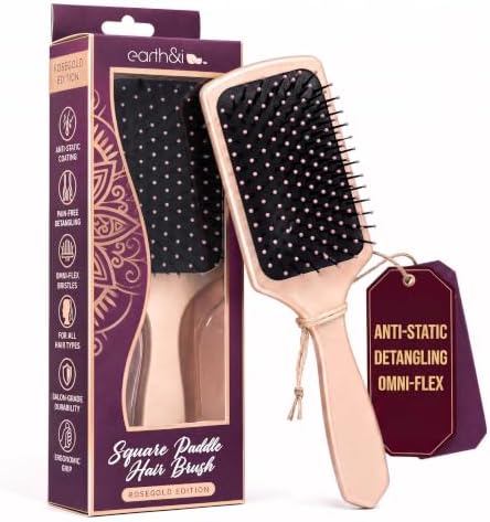 Earth & I Premium Rosegold Hairbrush - Wet & Dry Detangling Paddle Brush by EarthI