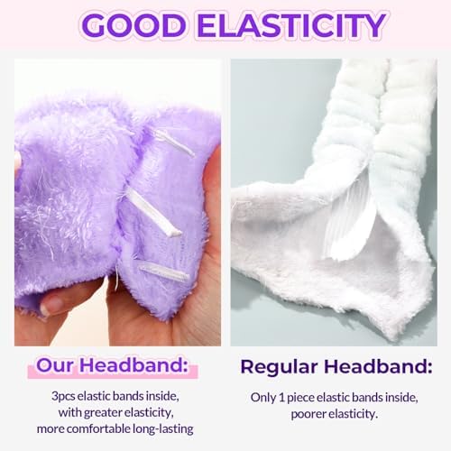 LEOBRO 3pcs Makeup Headbands, 3pcs Hair Srunchies, Rose Red/Yellow/Purple - Image 6