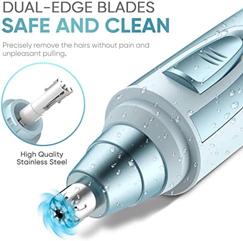 Ear and Nose Hair Trimmer Clipper - 2026 Professional Painless Eyebrow & Facial Hair Trimmer for Men Women, Battery-Operated Trimmer with IPX7 Waterproof, Dual Edge Blades for Easy Cleansing Blue - Image 3