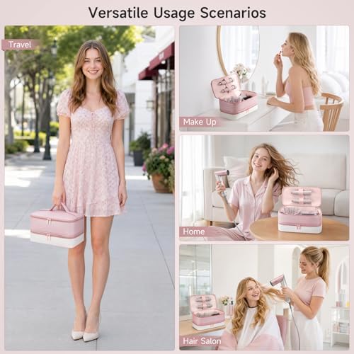 Travel Hair Dryer Case for Shark Glam, Portable Hair Tools Bag for Shark FlexFusion, Double-Layer Carrying Case for FlexStyle Blow Dryer, Silki Straightener & Glossi Attachments Holder(Pink) - Image 7