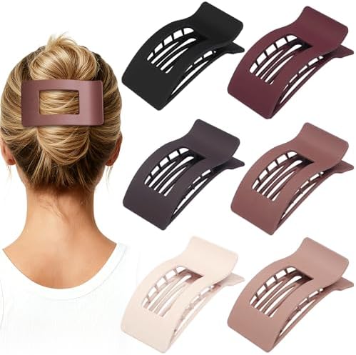 French Flat Hair Clips for Women 6pcs Hair Claw Clips for Thick or Thin Hair Matte Claw Clips for Girls Barrettes Non-Slip Strong Hold Hair Accessories for Women (Brown Scarlet) by Artchita