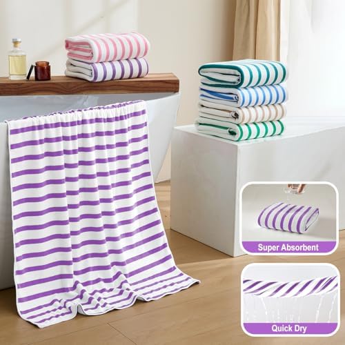 JML Microfiber Beach Towels, 6 Pack, 27" x 55", Cabana Stripe Purple - Image 4
