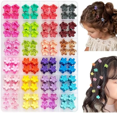 EleMirsa 96pcs Baby Girl Hair Clips - 24 Multicolors Mini Flower Claw Clips in Organizer Box by ELEMIRSA