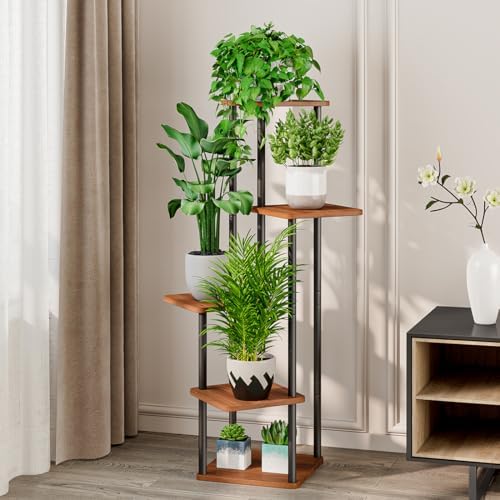AZERPIAN 5 Tier Tall Plant Stand Indoor Corner Tiered Shelf Metal MDF Board - Image 2