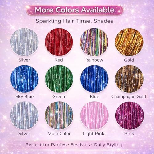 Hair Tinsel Kit With Tool Fairy Glitter Tinsel Hair Extensions for Girls - Image 3