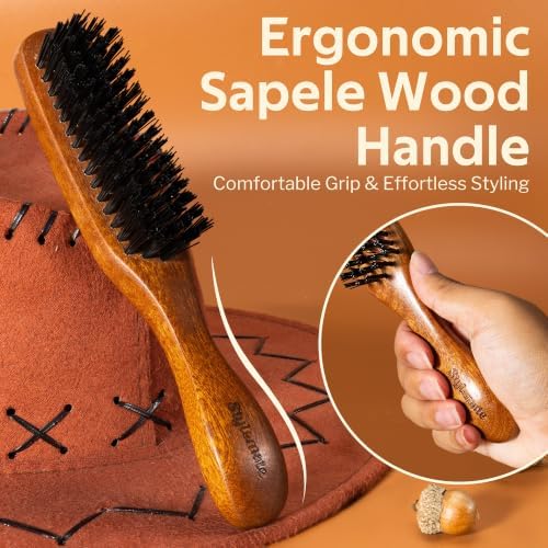 STYLEMATE Mens Hair Brush,Sapele Wood Nylon Stiff Bristles Hard Firm Hair Brush for Thick Hair, Slick Back Beard Brush for Smoothing, Detangling, Styling - Image 2
