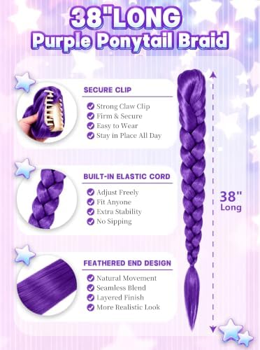 LUYI 38" Long Purple Braid Wig Anime Halloween Costume Accessories Sets - Image 2