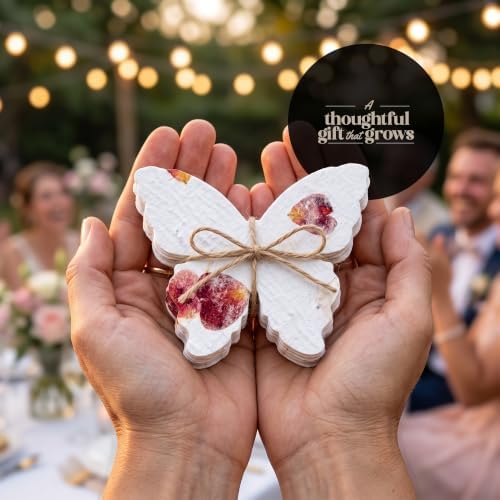 48 Favor Set, Rose Red Butterfly Gift Wrap Tags with Wildflower Seeds - Image 7