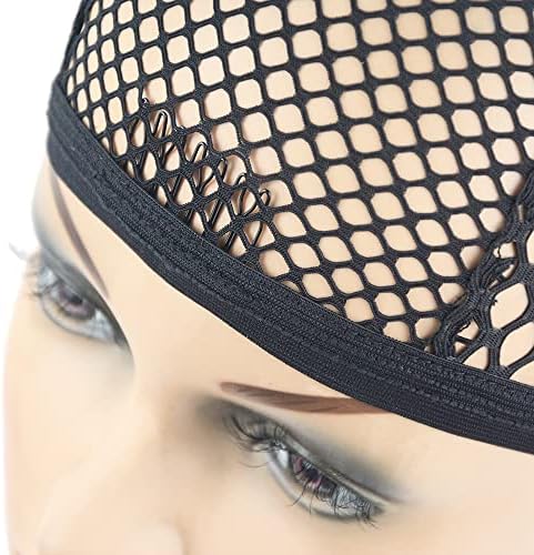 YANTAISIYU 1 Piece Wig Cap Black Stretchable Crochet Wig Cap with 4 Hair Clips Mesh Braided Wig Cap for Making Wig - Image 4
