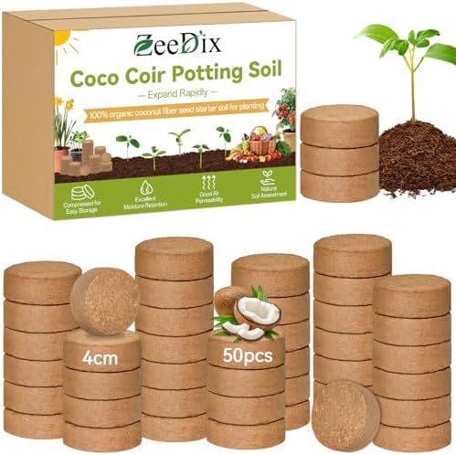 ZeeDix 50 Pack 40mm Organic Coco Coir Pellets Seed Starter Soil by ZeeDix