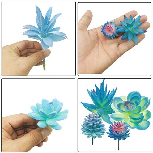 Woohome 10 PCS Artificial Succulent Plants, Blue Fake Succulent, Unpotted Faux Succulent Assortment in Flocked Blue in Different Type for Birthday Home Decor Indoor Wall Garden DIY - Image 6