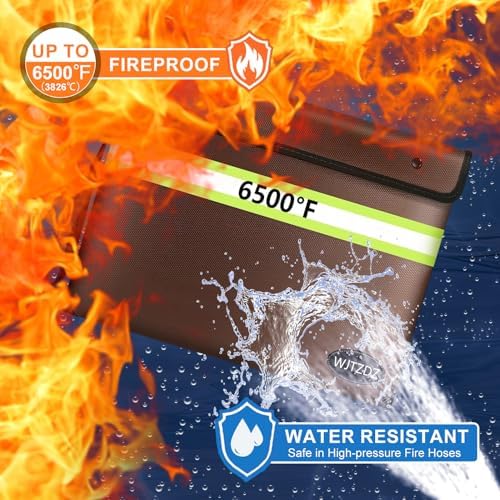 6500°F Fireproof Document Bag,Upgraded Fireproof Money Bag with Waterproof Zipper,10 Layers Heat Insulated Materials/Reflective Strip with Handle for Important Documents（Not Fit A4 Files） - Image 2