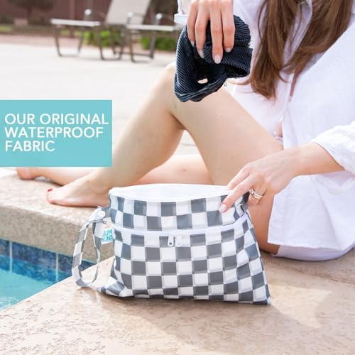 Bumkins Waterproof Wet Dry Clutch Bag for Baby, Travel, Swim Suit, Cloth Diapers, Pump Parts, Pool, Gym Clothes, Toiletry, Strap to Stroller, Daycare, Zip Reusable Bag, Packing Pouch, Gray Check - Image 5