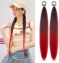 LyoRuSi 2 Pack Braid Ponytail Extension 26'' Black Red Ponytail Extension by LyoRuSi