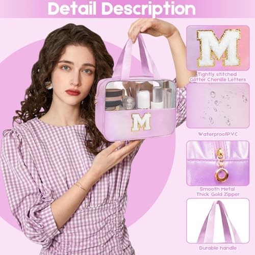 Personalized Initial M Clear Purple Makeup Bag - Large Travel Toiletry Bag, Cute Cosmetic Organizer Set for Girlfriend, Teacher, Teen Girl Gifts - Image 3
