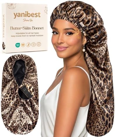 YANIBEST Adjustable Satin Sleep Bonnet, Double Layer Extra Long Hair Bonnet by yanibest