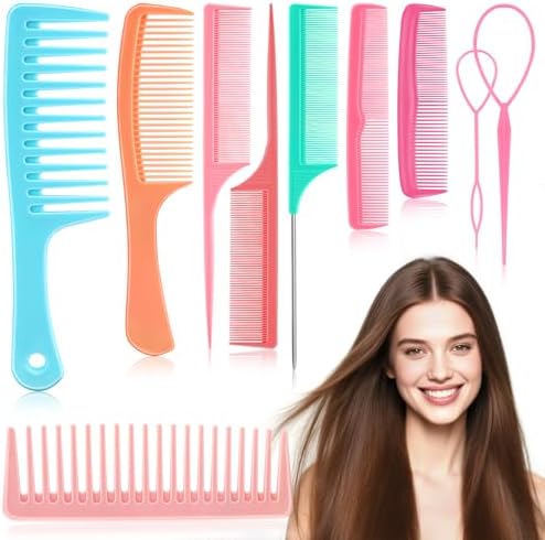 NICEMOVIC Hair Combs for Women, Wide Tooth Hair Combs & Rat Tail Comb Topsy Tail Hair Tool 10 Pcs Hair Combs Set Shaping Tool Suitable for Curling Combing Straightening and Parting Braiding by NICEMOVIC