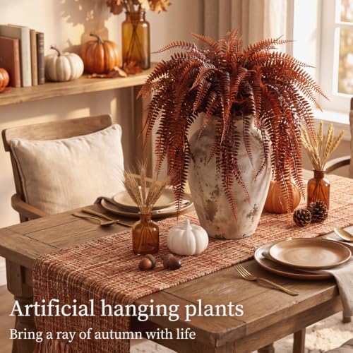 Daifunli 24 Pcs Artificial Fall Hanging Plants Fake Hanging Ferns Plastic Autumn Faux Plants for Wall Room Garden Garland Indoor Outdoor Decor No Basket (Fall Boston) - Image 6