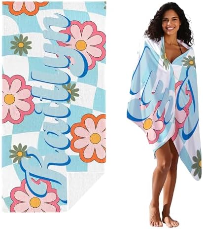 JML Personalized Beach Towel with Name, Custom Flower Beach Towel, Customized Microfiber Pool Towel, Quick Dry & Absorbent Swim Towel for Adult,Anniversary, Birthday, Summer Holiday,Vacation - Image 2