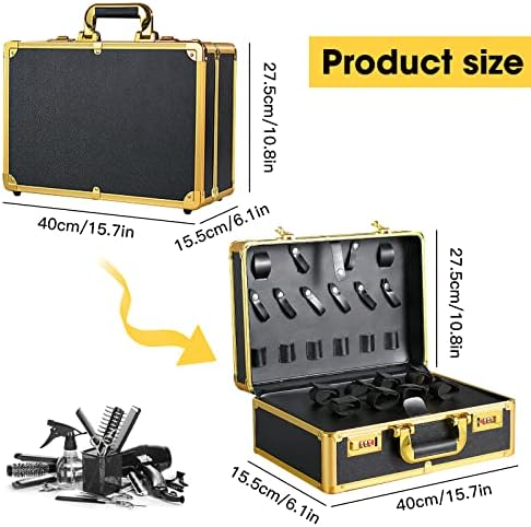 Barber Accessories Case,Barber Briefcase Tool Case,Barber Carrying Cases for Clippers and Supplies,Double Layer Large Barbers Box Travel Organizer, Barber Suitcase Gold - Image 2