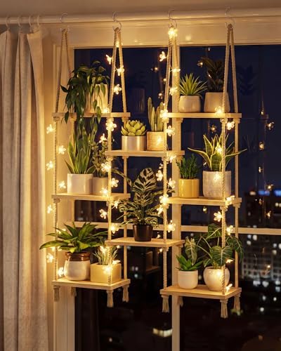 Bamworld Hanging Shelves 8Tiers with Light Plant Hanger Indoor Window by Bamworld