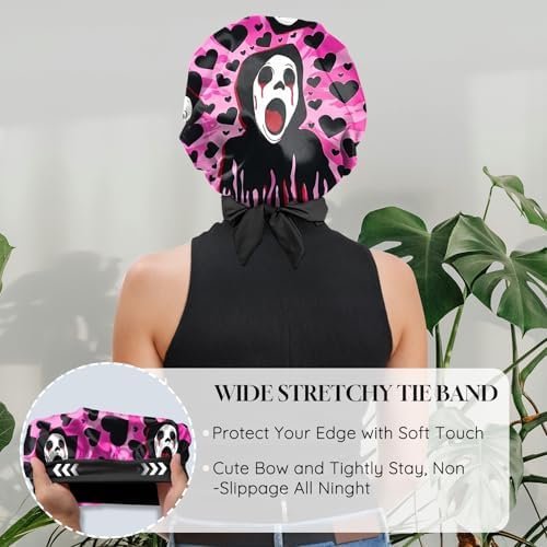 Satin Hair Braid Bonnet for Sleeping Double Layer Elastic Wide Soft Tie Band Hair Silk Lined Sleep Cap Women Girls - Image 5