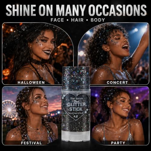 Mysense Black Body Glitter Stick,Halloween Face Hair Glitter for Women Kids - Image 6